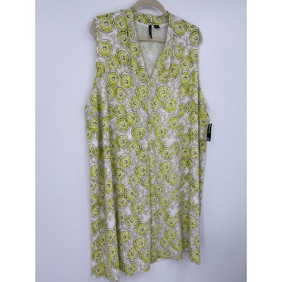 New Directions Curvy Sleeveless Trapeze Guaze Dress Yellow Tan 3X NEW - Picture 2 of 5